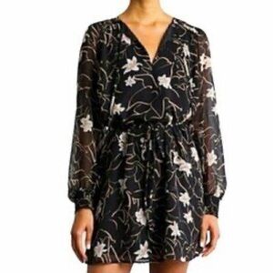 Elizabeth and James Black Floral Long Sleeve Dress with sheer sleeves